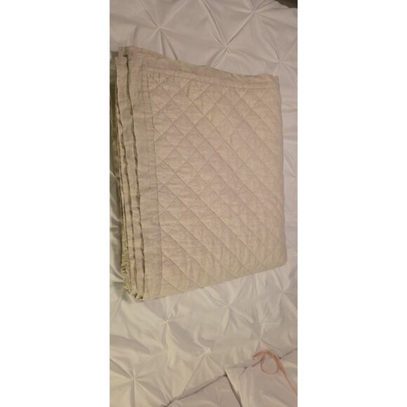 Pottery Barn Belgian Flax Linen Quilt King Flax Ivory Coastal Farmhouse Cottage - Picture 2 of 8